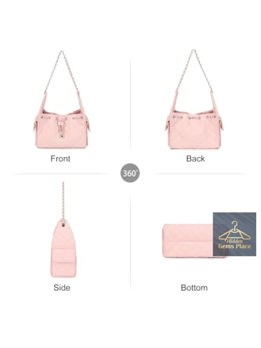 Vegan Leather Quilted Hobo Shoulder Bag with Chain Strap